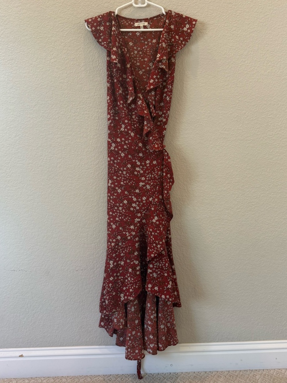 Max Studio Rust Floral Ruffle Wrap Dress